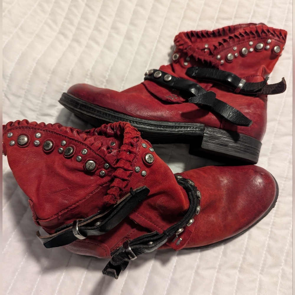 A.S.98 Red Soft Leather Viet Above Ankle Boot zip side RARE find sz 37